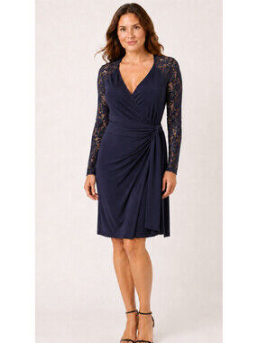 Frederick’s of Hollywood Sz 1X (L- XL)  Navy Blue  Lace Sleeves Cocktail Party